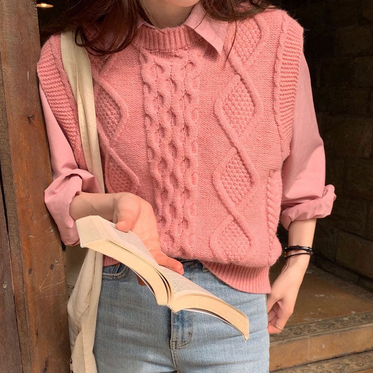 Candy Cable Knit Vest (4 Colors)