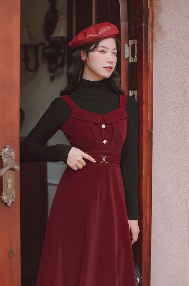 Corduroy Pearl Cami Midi Dress (2 Colors)