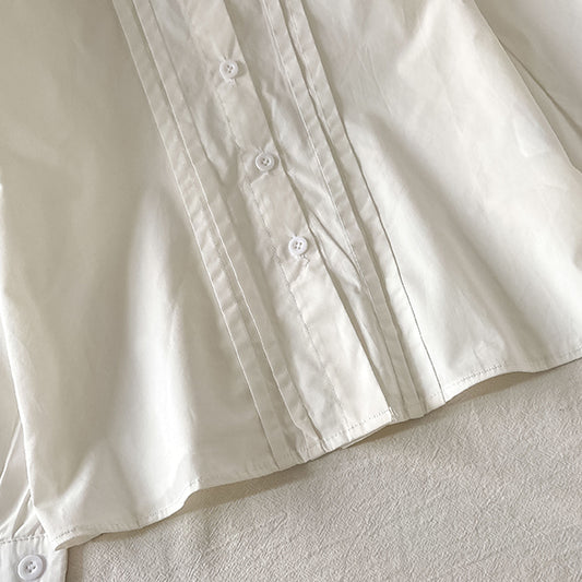 Pleated Peter Pan Collar Button Up Shirt (White)