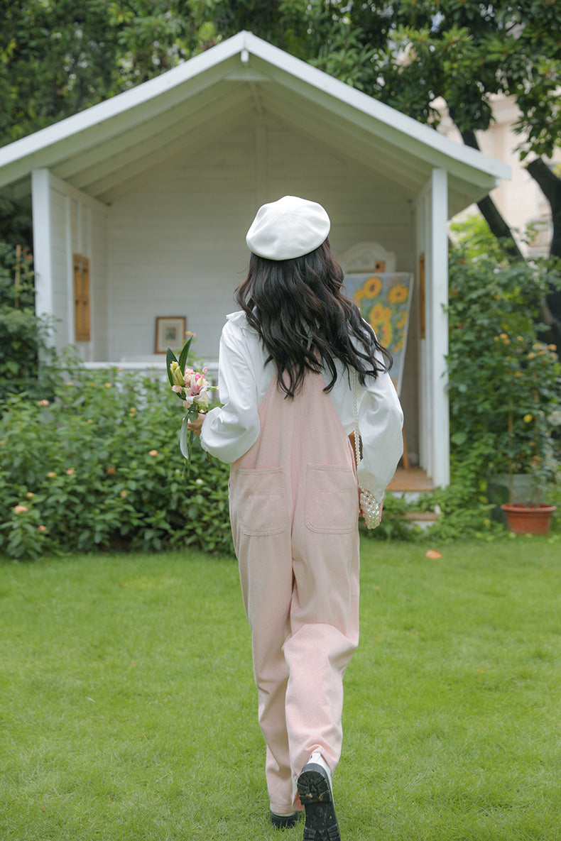 Daisy Chain Embroidered Denim Overalls (Pink)