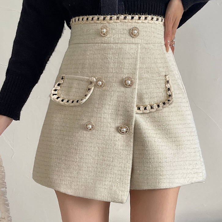 Preppy Tweed Asymmetrical Shorts (2 Colors)
