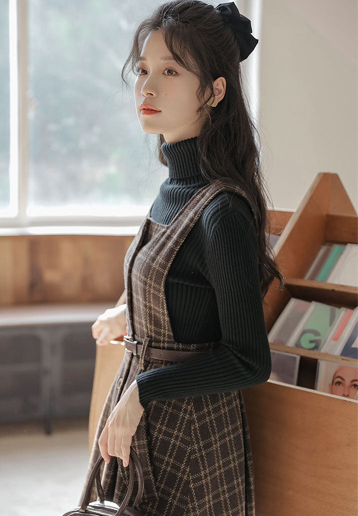 Button Up Plaid Pinafore Dress (2 Colors)