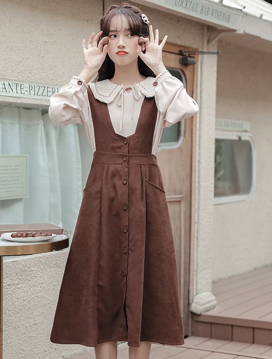 Little Baker Button Up Pinafore Dress (Chocolate)