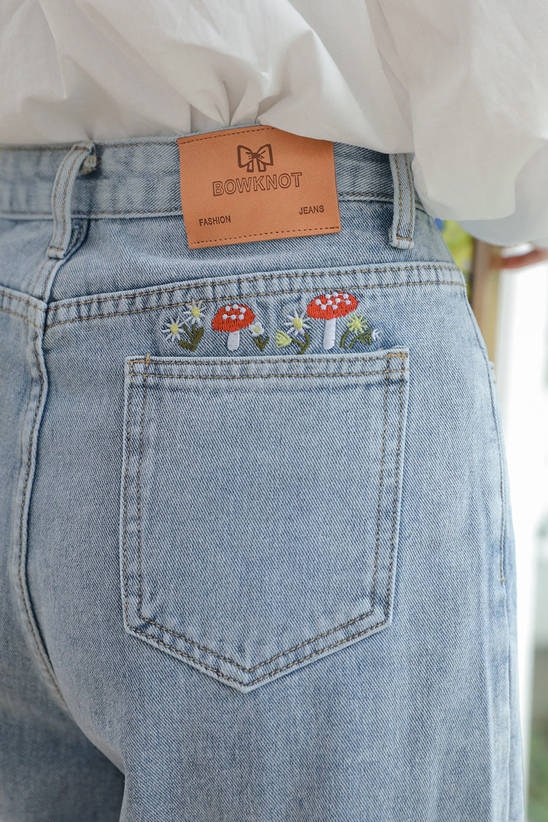 Mushroom Embroidered Mom Jeans (2 Colors) – Megoosta Fashion