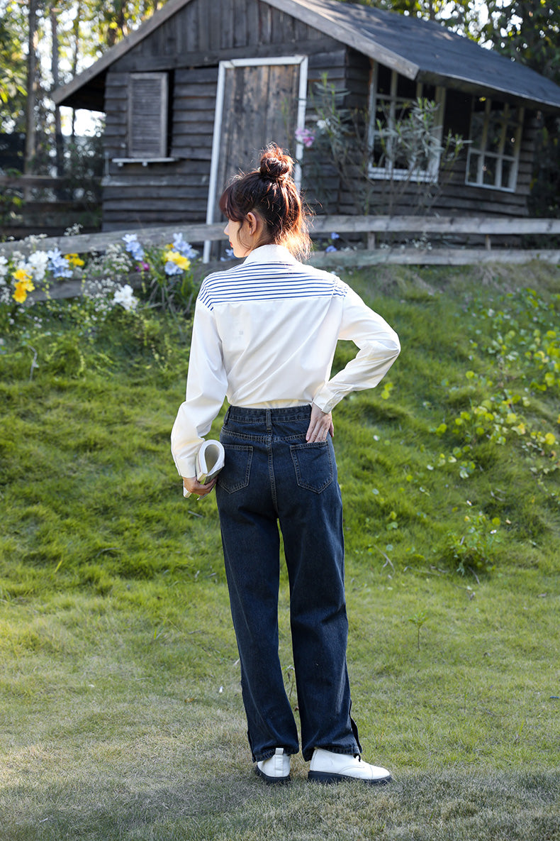 Rose Button Embroidered Jeans (Dark Denim)