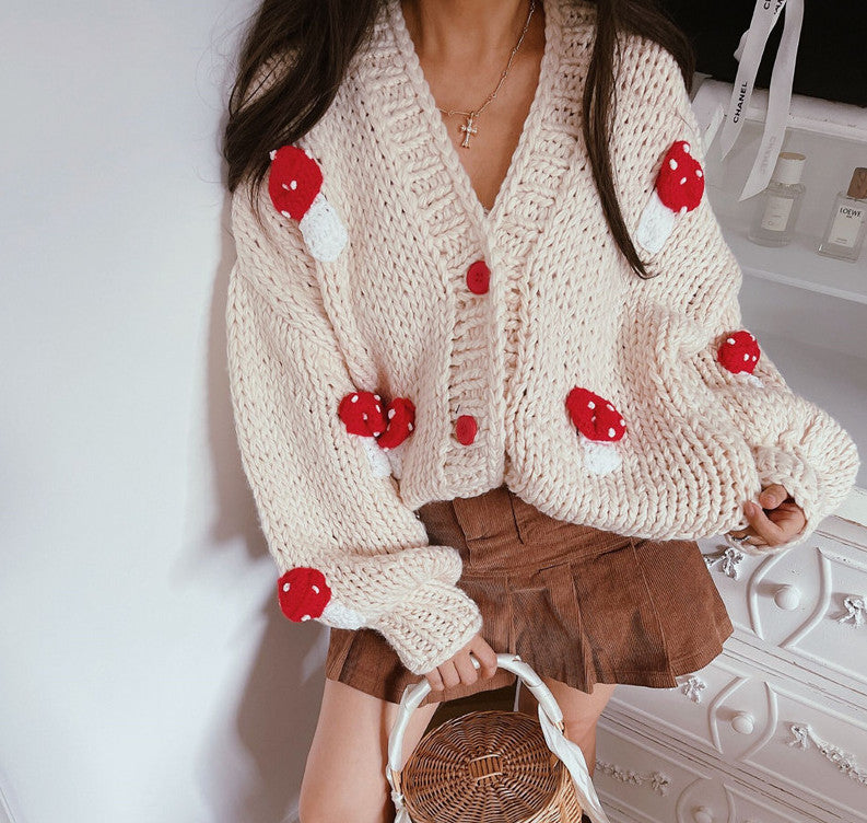 Chunky Mushroom Cropped Cardigan (2 Colors)