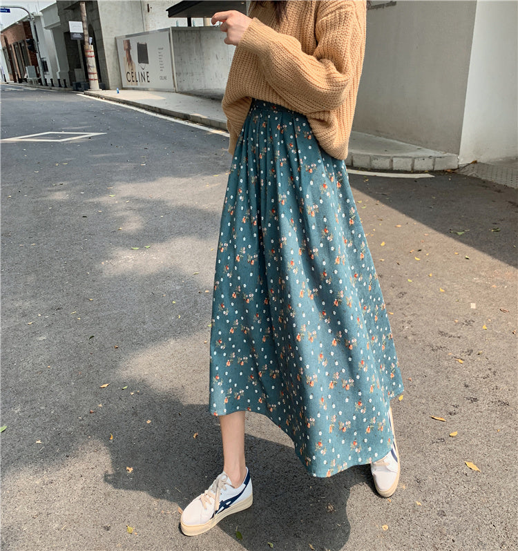 Raining Flowers Corduroy Midi Skirt (3 Colors)