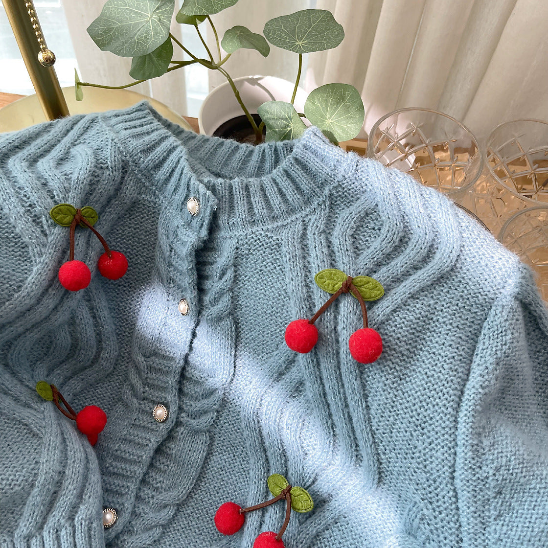 Cherry Pom Pom Cropped Cardigan (4 Colors)