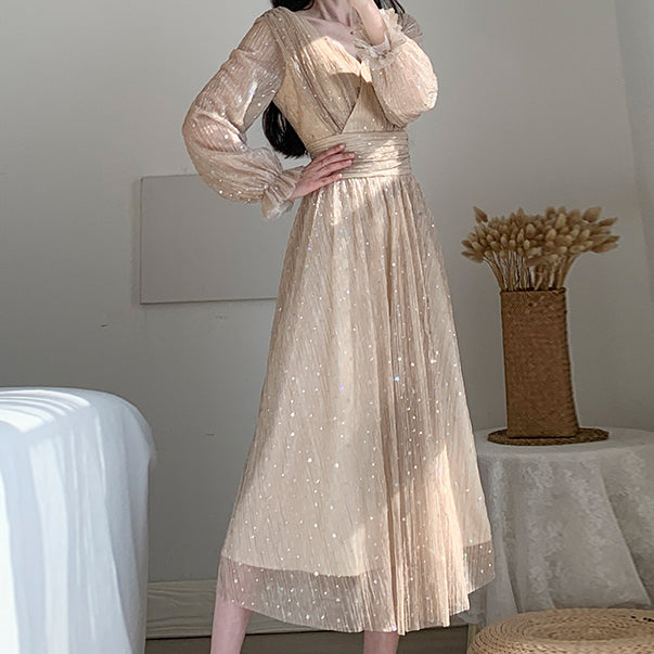 Sparkly Romance Midi Dress (Nude)