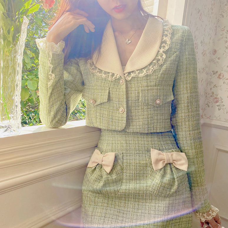 Matcha Peter Pan Tweed Set (Green)