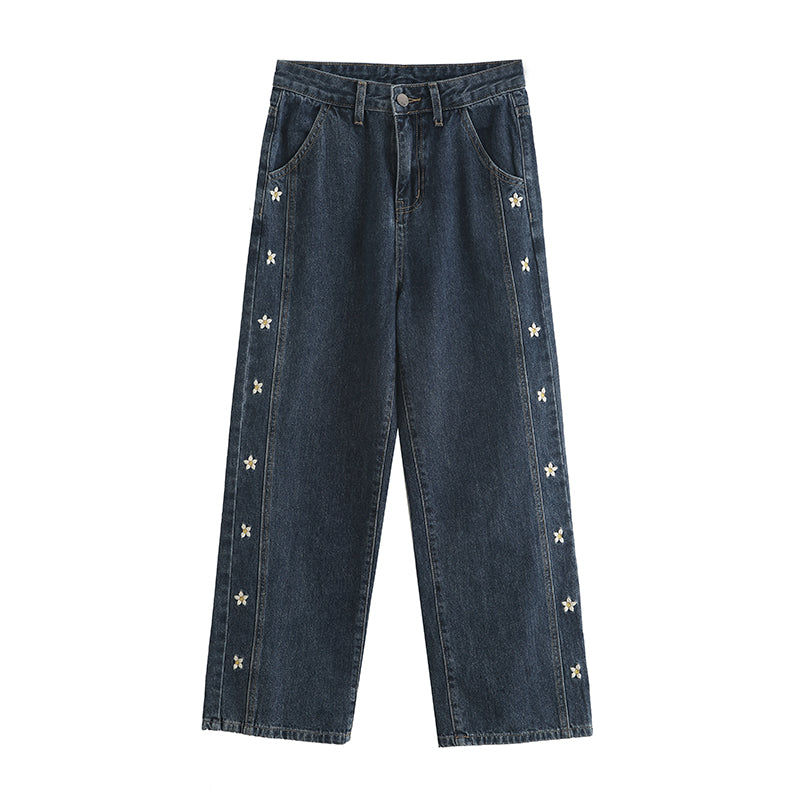Jasmine Floral Embroidered Jeans (Dark Denim)