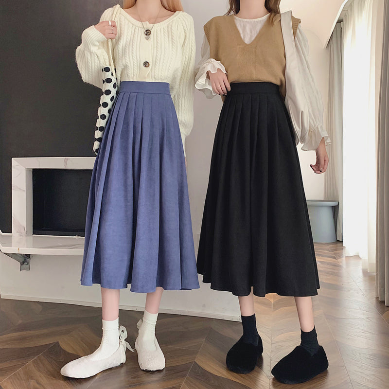 Corduroy Suede Midi Skirt (5 Colors)