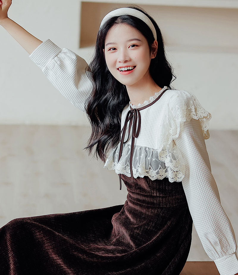 Square Lace High Neck Sweater Dress (2 Colors)