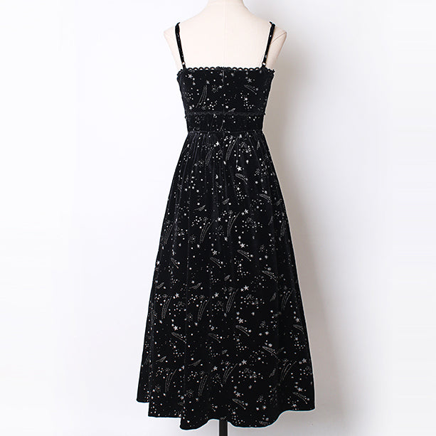 Starry Velvet Cami Midi Dress (Black)