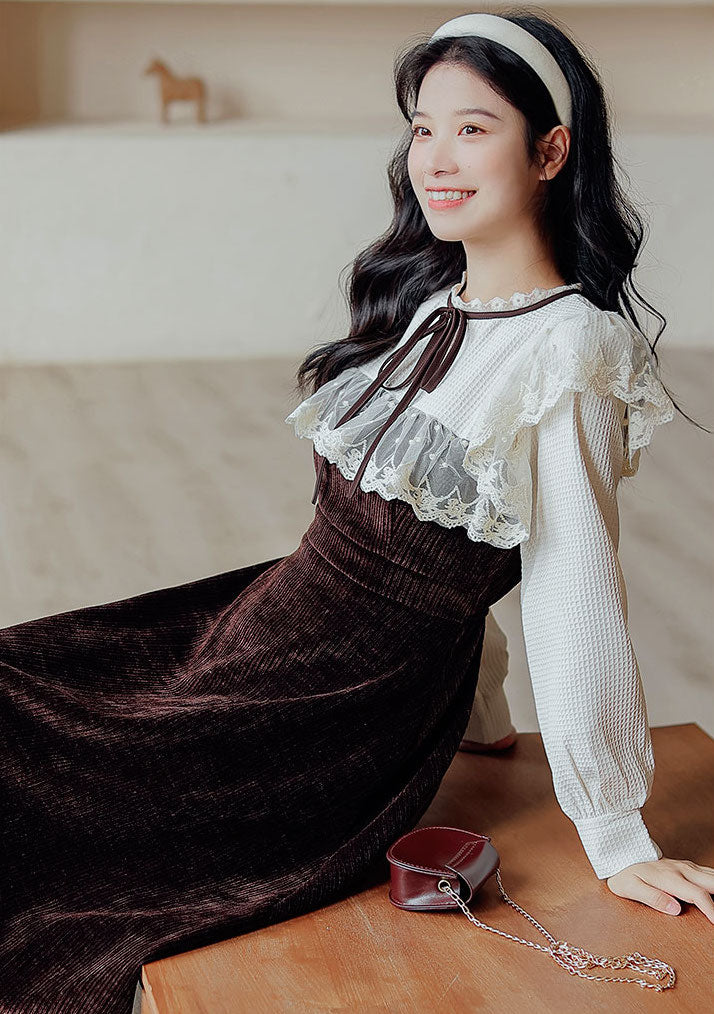 Square Lace High Neck Sweater Dress (2 Colors)