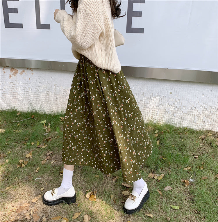 Raining Flowers Corduroy Midi Skirt (3 Colors)