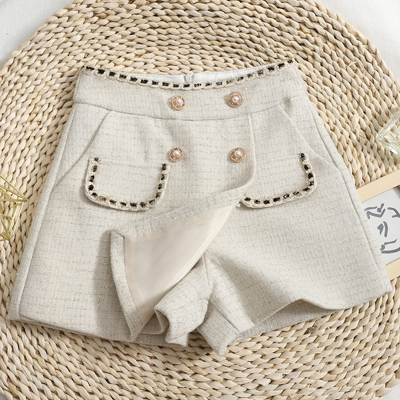 Preppy Tweed Asymmetrical Shorts (2 Colors)