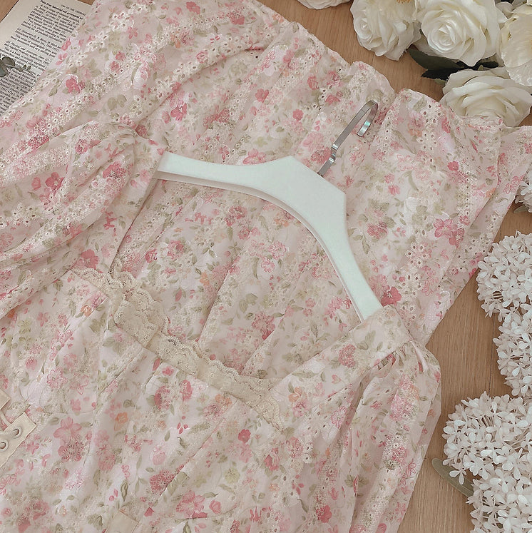 Flower Blossom Lace Up Midi Dress (2 Colors)