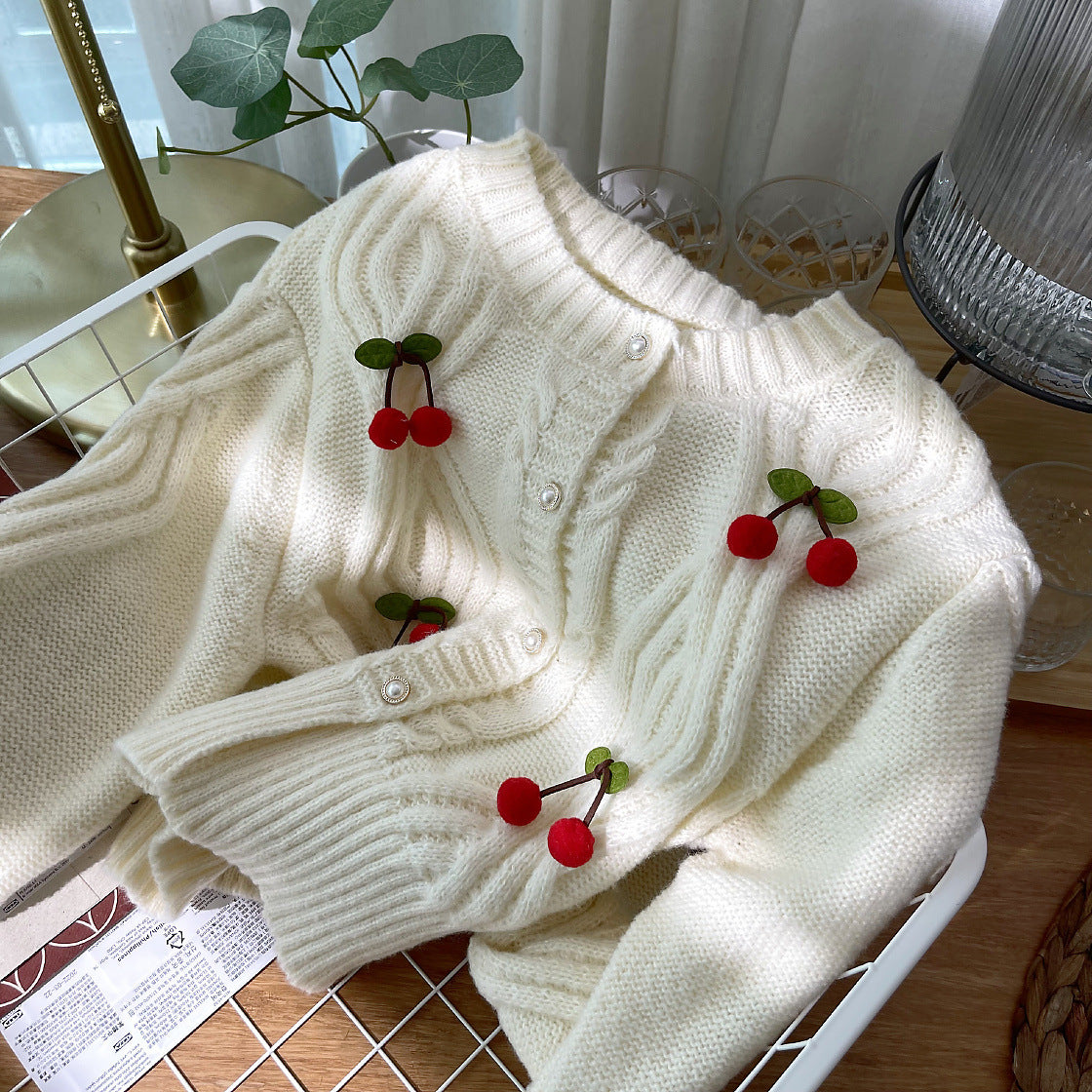 Cherry Pom Pom Cropped Cardigan (4 Colors)