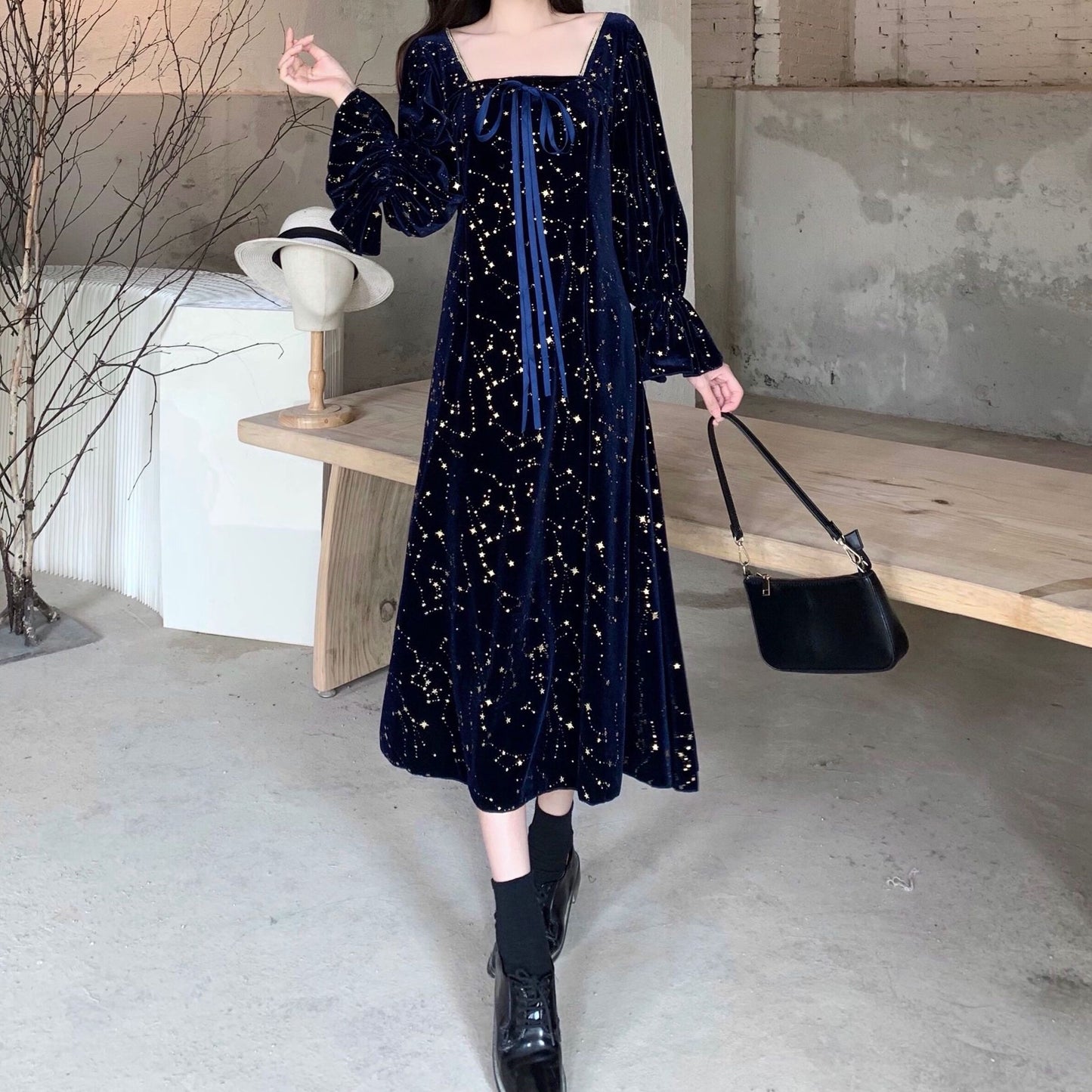 Constellation Velvet Midi Dress (Teal)