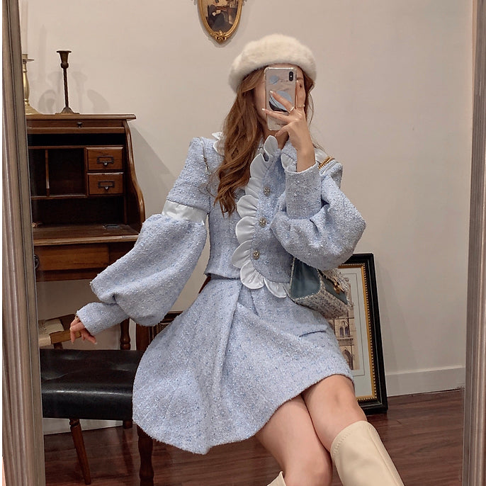 Scallop Tweed Jacket / Skirt (Blue)