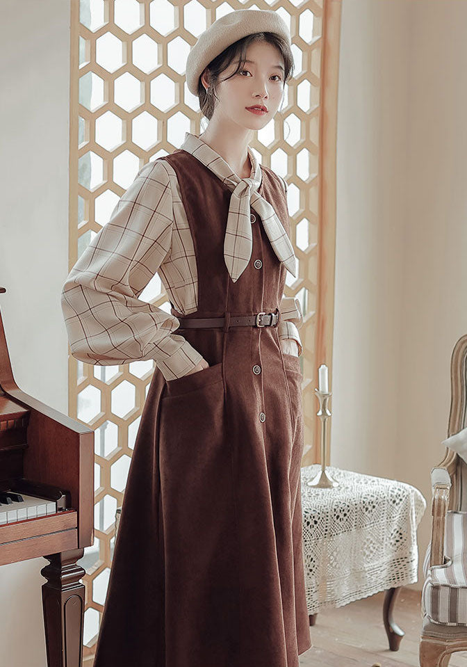 Button Up Suede Pinafore Dress (4 Colors)