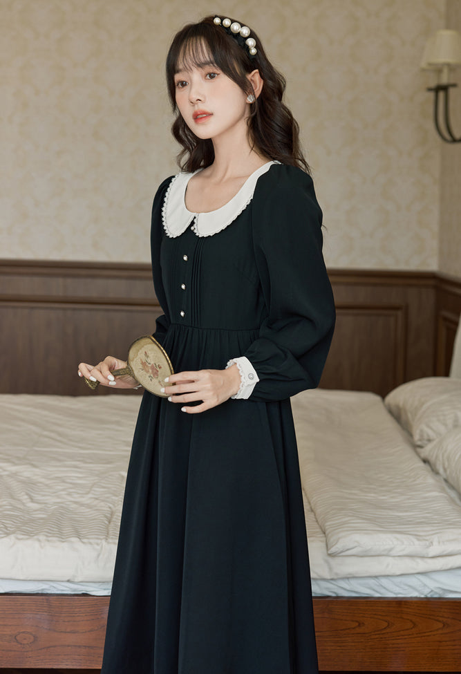 Beth Peter Pan Collar Midi Dress (Black)