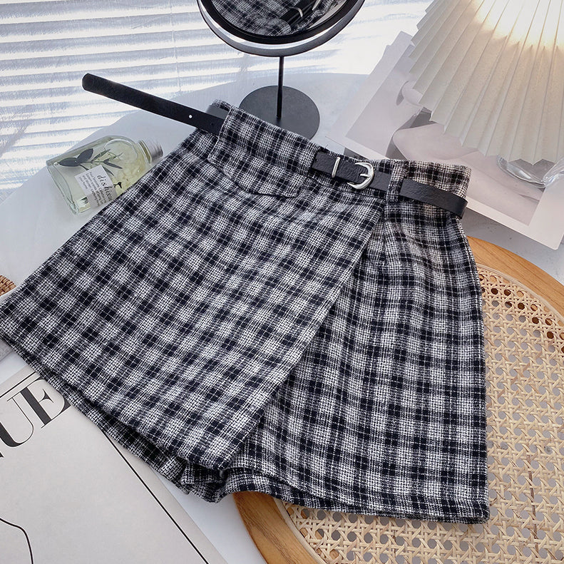 Asymmetrical Tweed Plaid Shorts (4 Colors)
