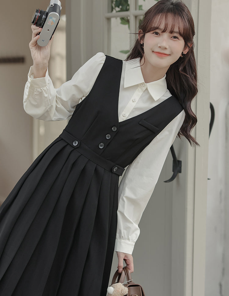 Journalist Midi Pinafore Set (2 Colors)