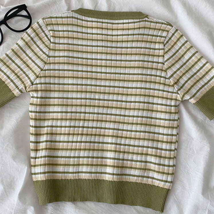 Short Sleeve Stripe Sweater (4 Colors)