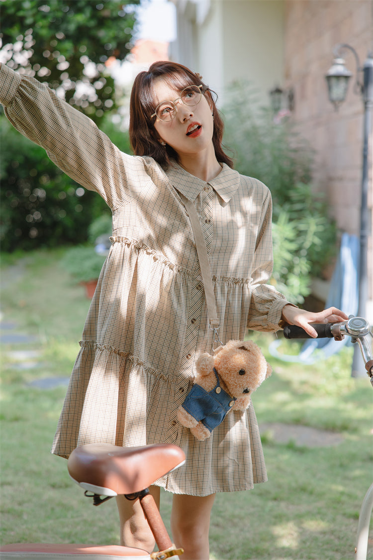 Curiosity Plaid Shirt Dress (Khaki)