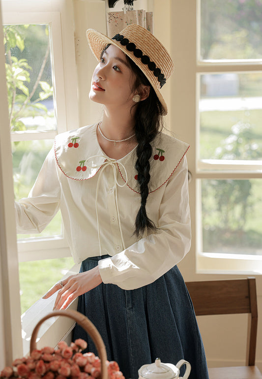 Sweet Cherry Collar Blouse (White)