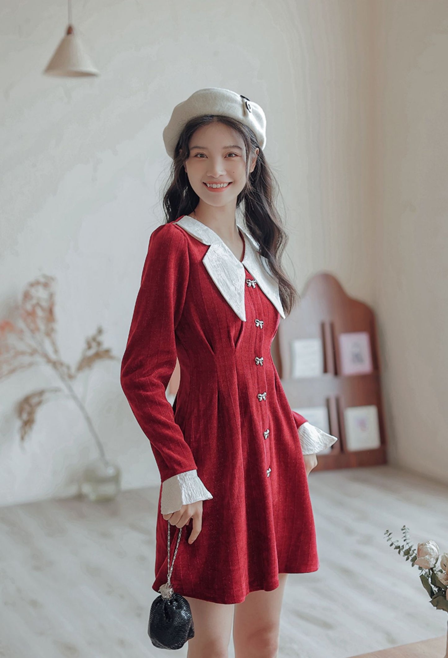 Sweet Bow Peter Pan Knit Dress (4 Colors)