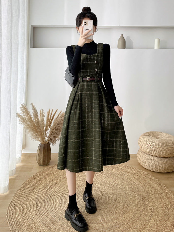 Plaid Pinafore Midi Dress (3 Colors)