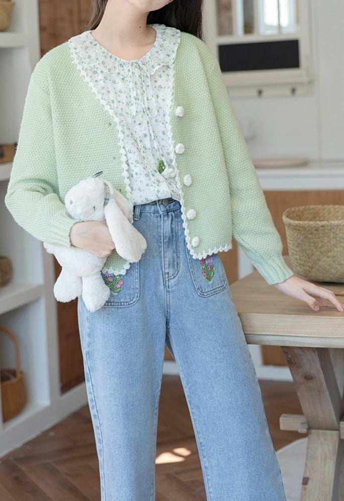 Embroidered Floral Pocket Jeans (Light Denim)