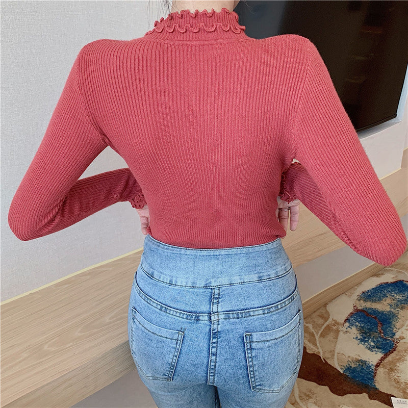Basic Frilly Mock Neck Sweater (17 Colors)