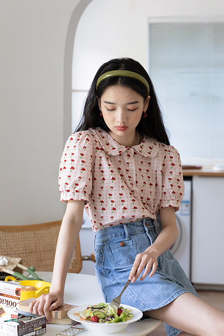 Retro Garden Blouse (Pink/Red)