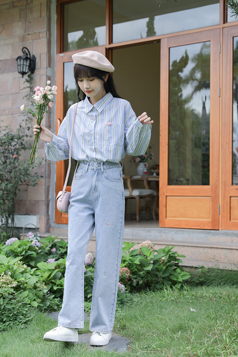 Saturn Embroidered Jeans (Light Denim)