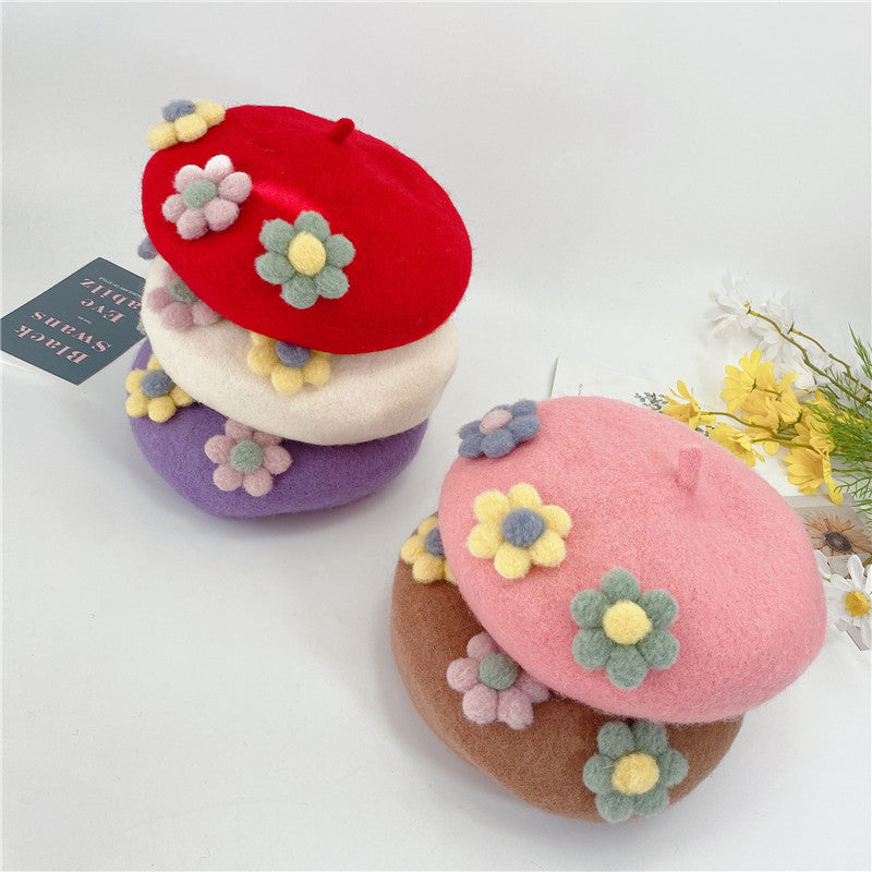 Daisy Pom Pom Beret (10 Colors)