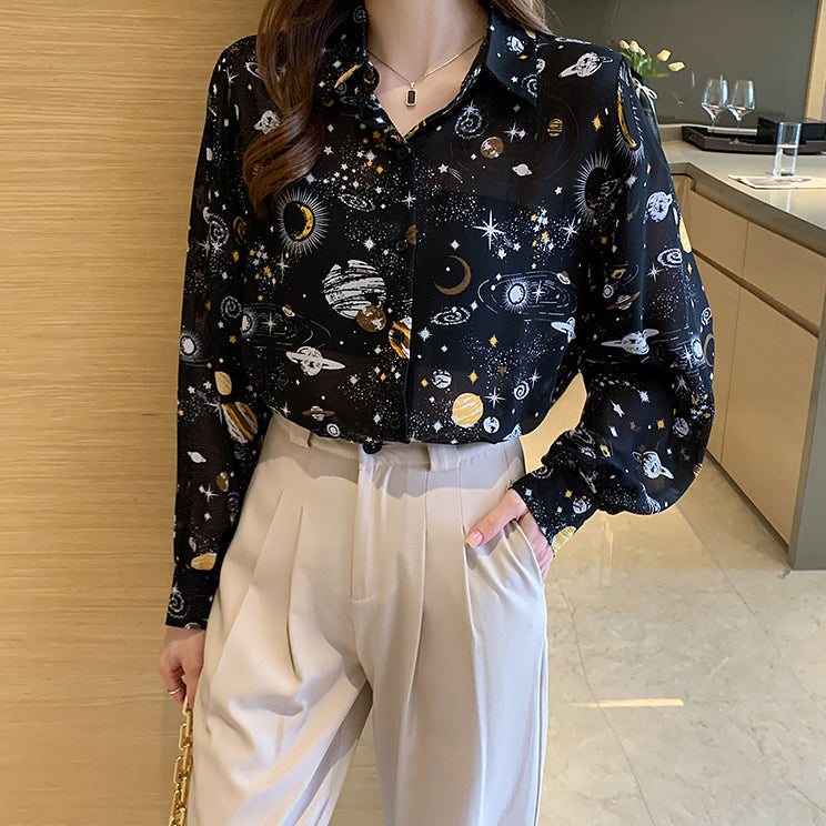 Cosmic Galaxy Button Up Shirt (Black)