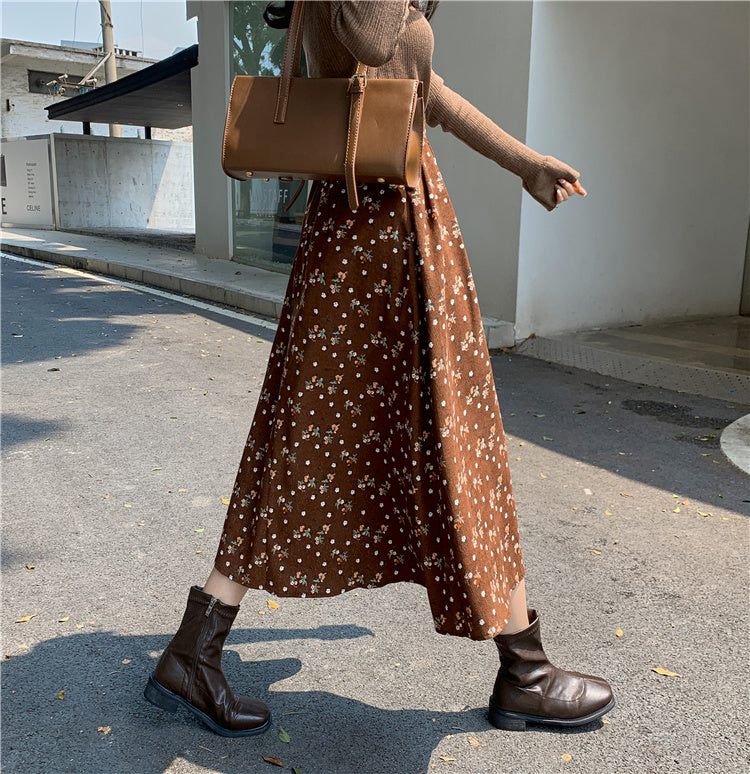 Raining Flowers Corduroy Midi Skirt (3 Colors)