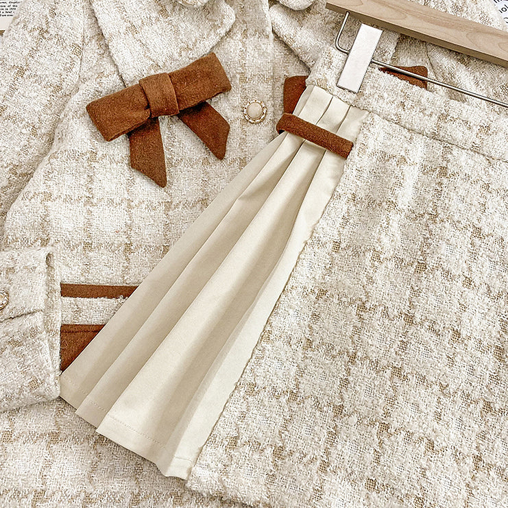 Latte Plaid Tweed Jacket / Skirt (Cream/Brown)