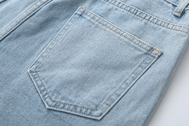 Embroidered Button Pocket Shorts (Light Denim)