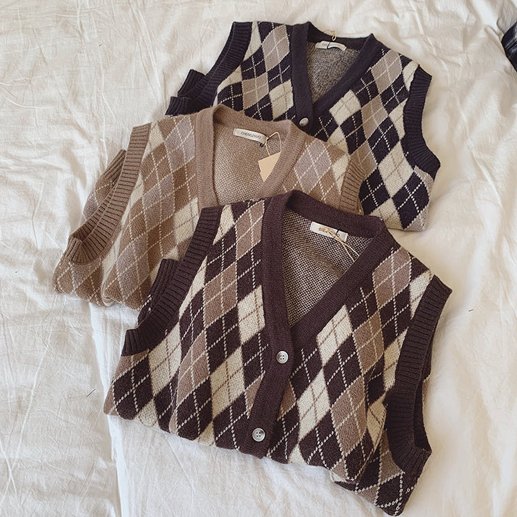 Autumn Argyle Plaid Vest (3 Colors)