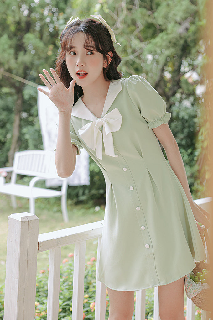 Sweet Sailor Button Mini Dress (Green)