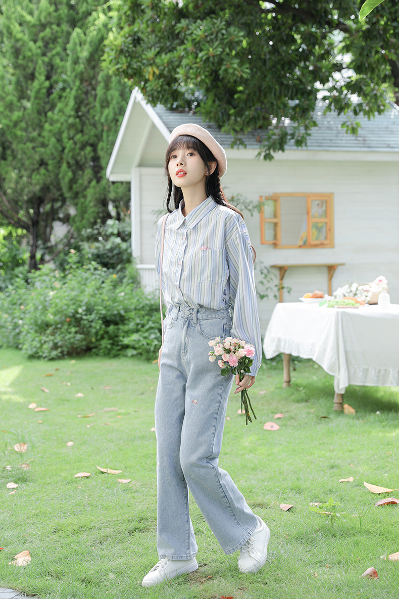 Saturn Embroidered Jeans (Light Denim)