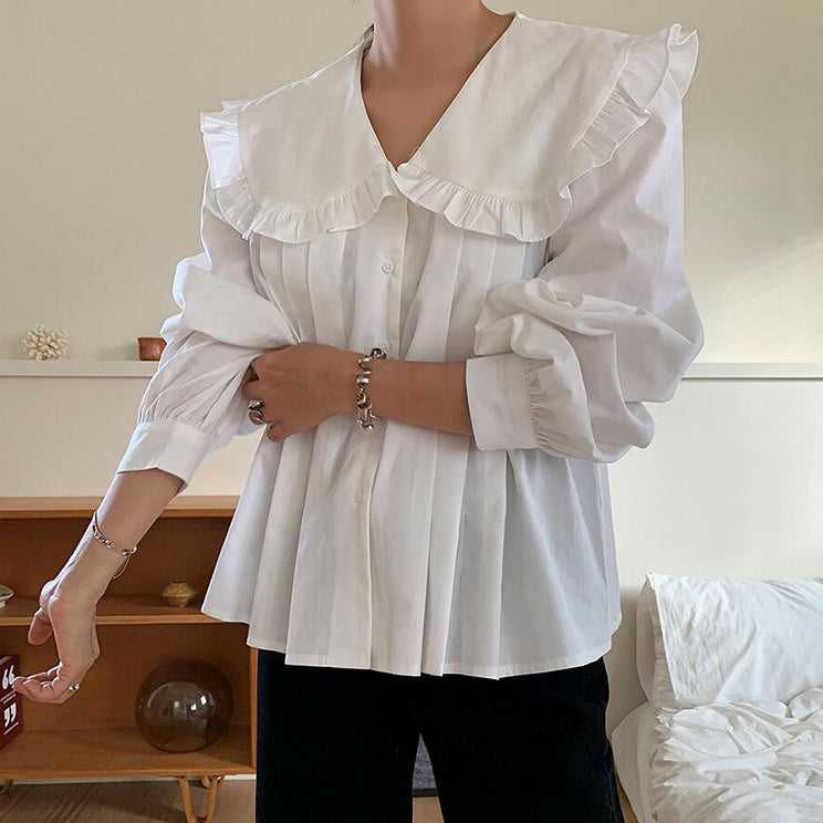 Oversized Peter Pan Collar Button Up Shirt (2 Colors)