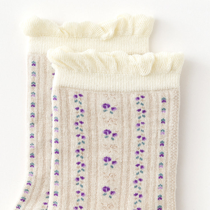 Floral Plaid Sock Set (Purple)