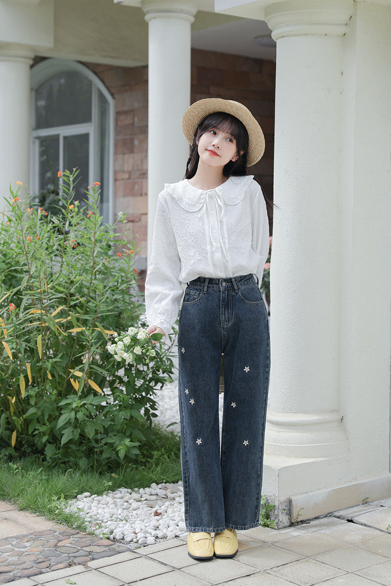 Raining Daisies Embroidered Jeans (Dark Denim)