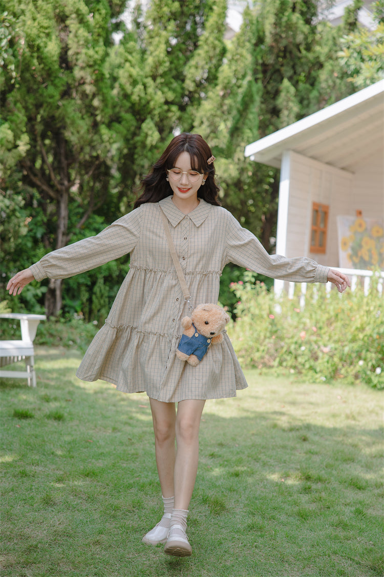 Curiosity Plaid Shirt Dress (Khaki)